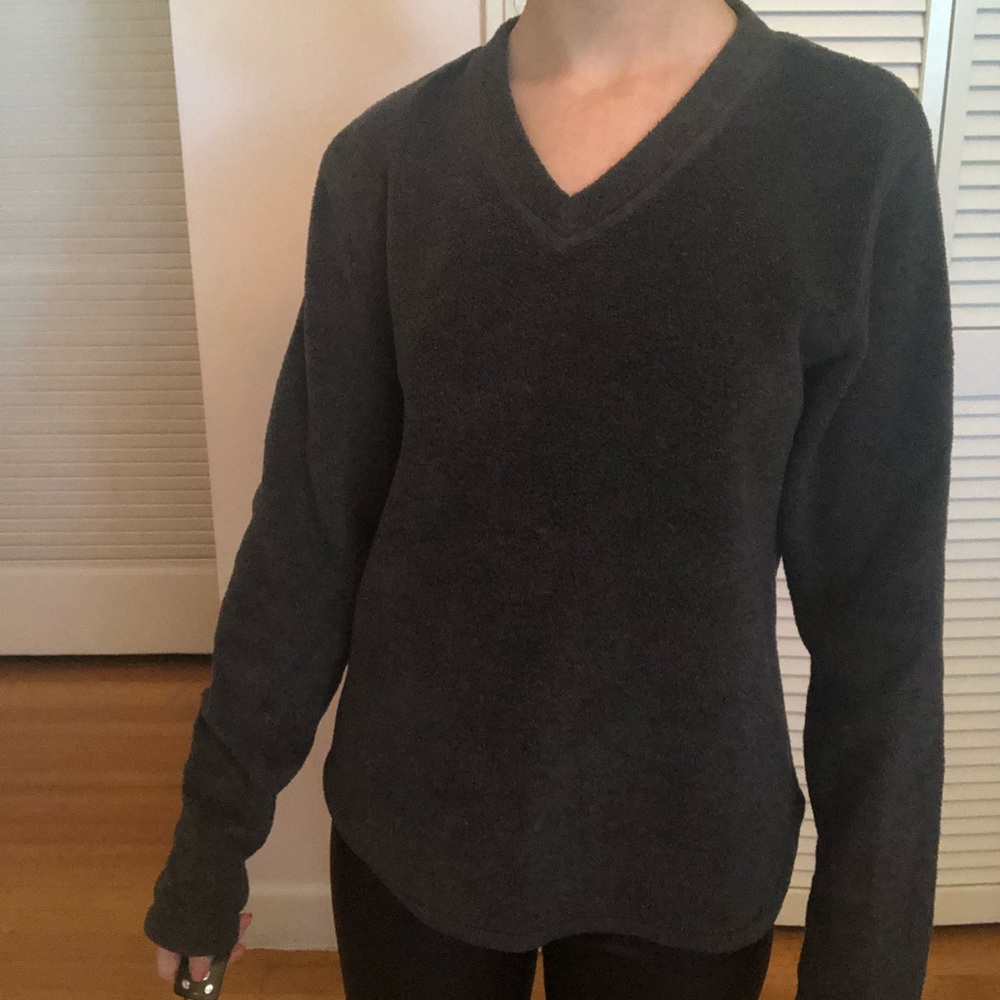 Dark Grey Teddy Material V Neck Long Sleeve
